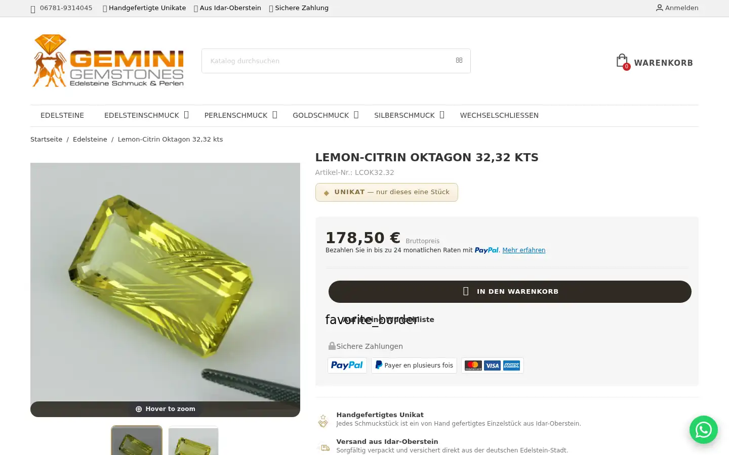 Screenshot of gemini-gemstones.de