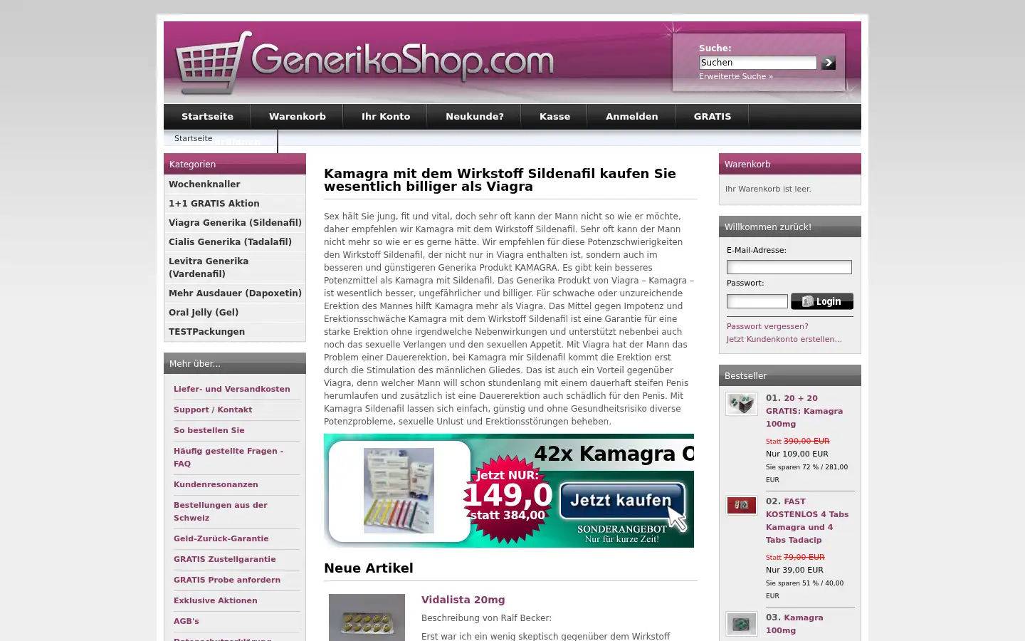 Screenshot of generikashop.com