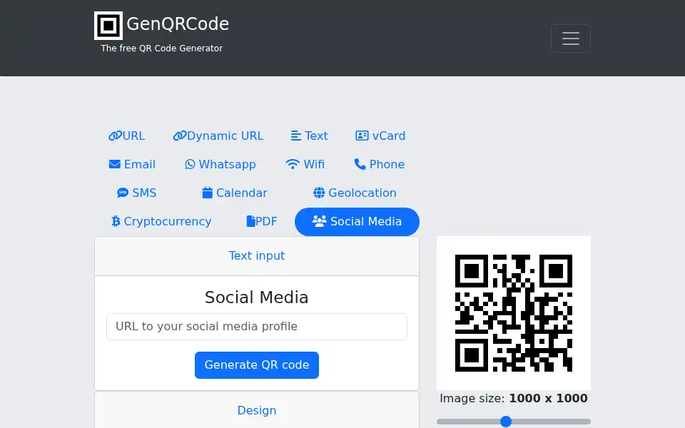 Screenshot of genqrcode.com