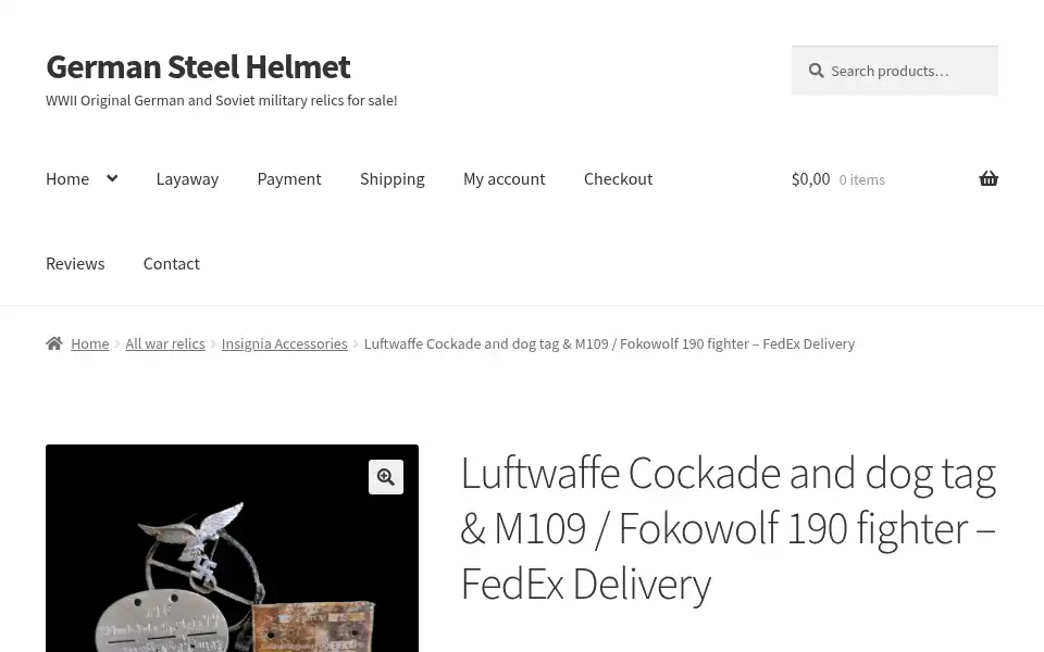 Screenshot of germansteelhelmet.com