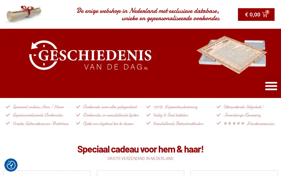 Screenshot of geschiedenisvandedag.nl