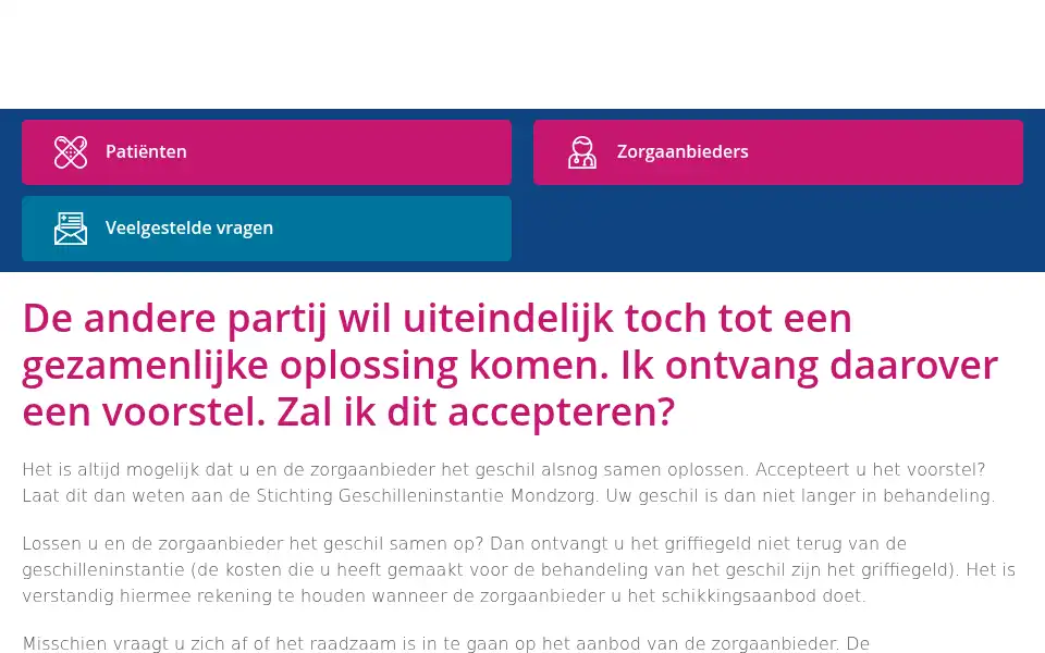 Screenshot of geschilleninstantiemondzorg.nl