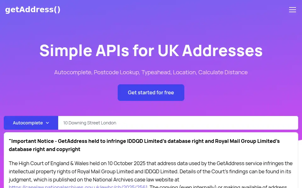 Screenshot of getaddress.io