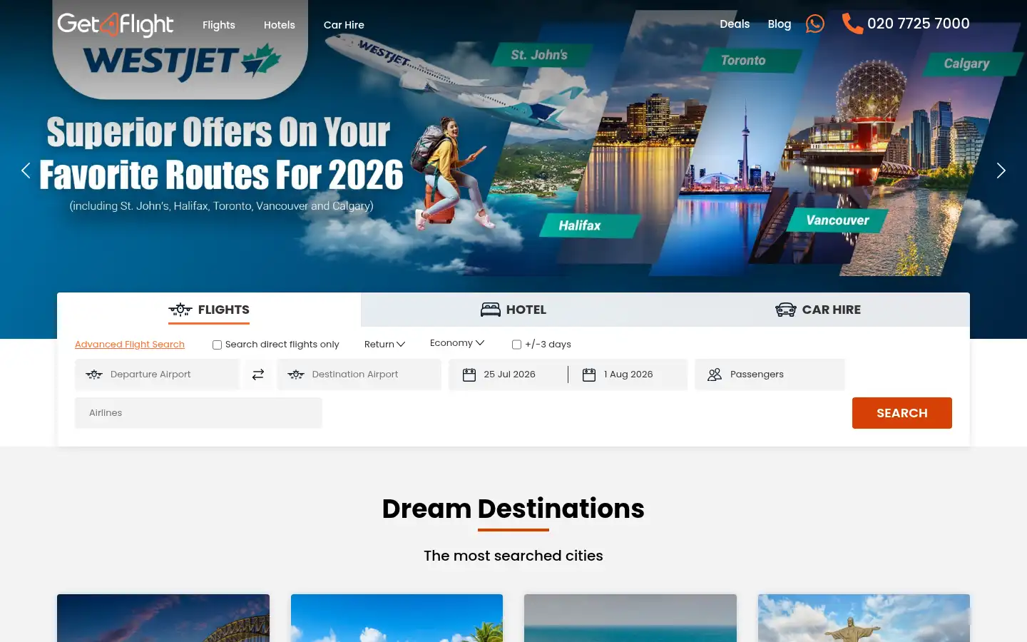 Screenshot of getaflight.co.uk