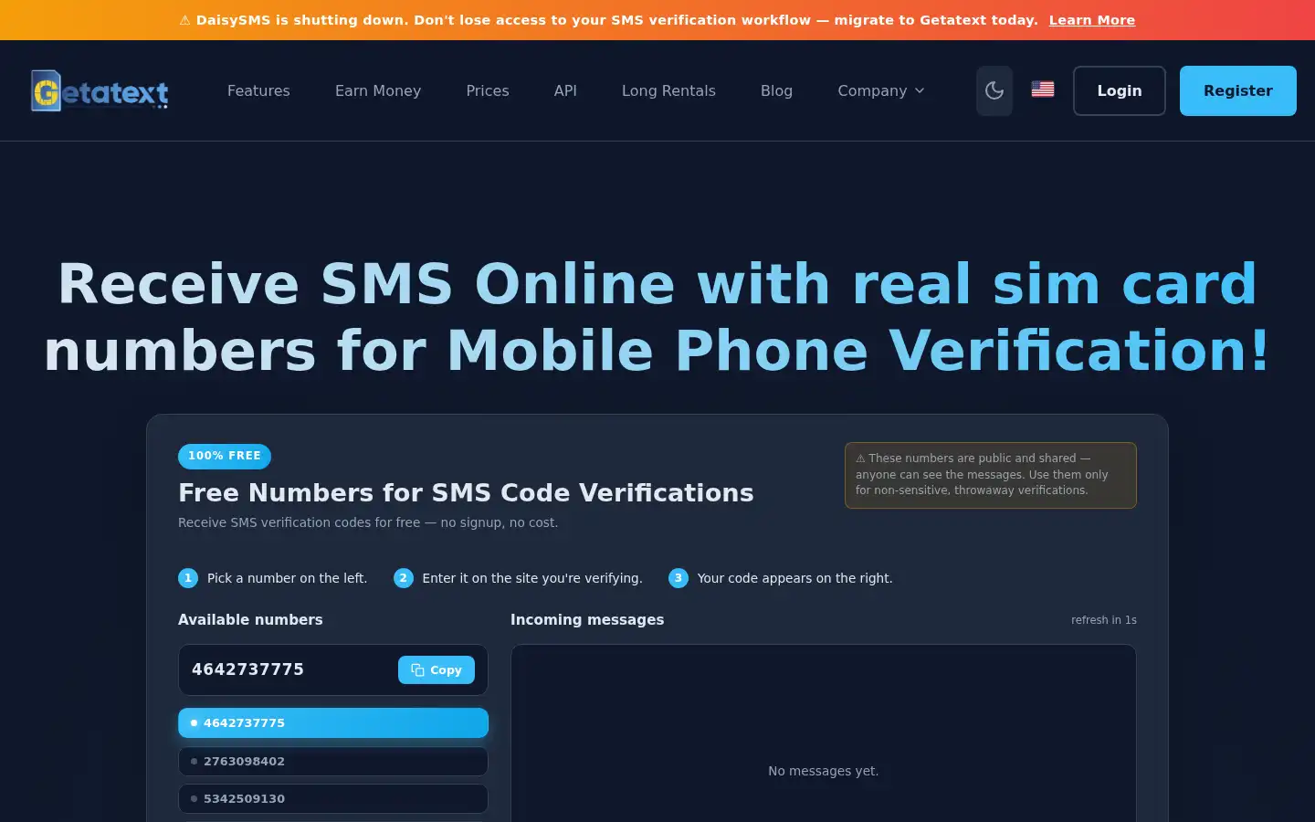 Screenshot of getatext.com