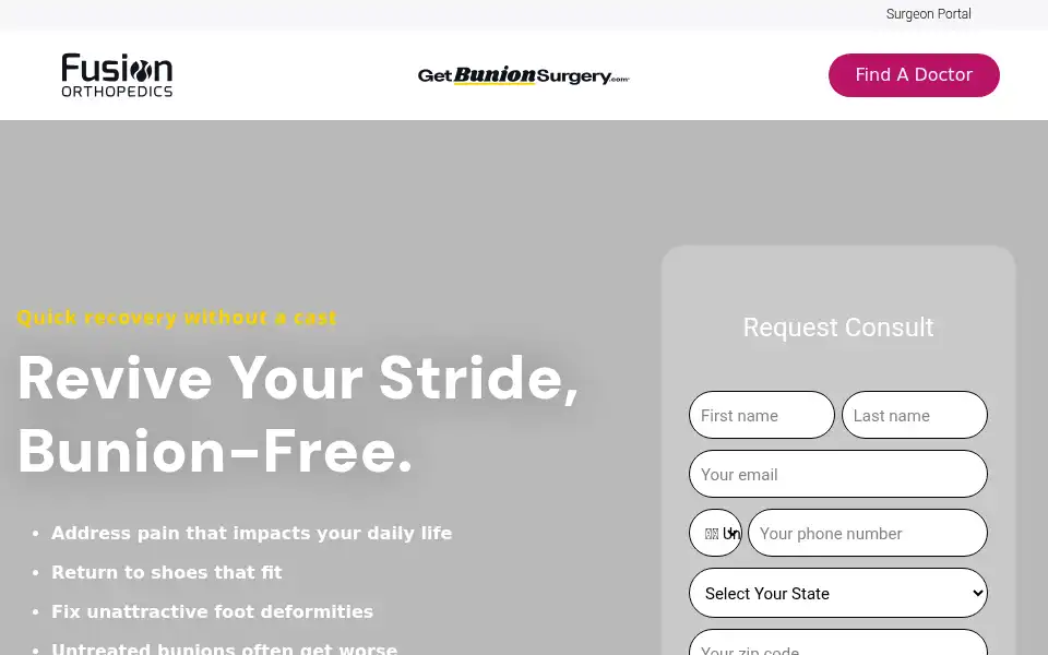 Screenshot of getbunionsurgery.com