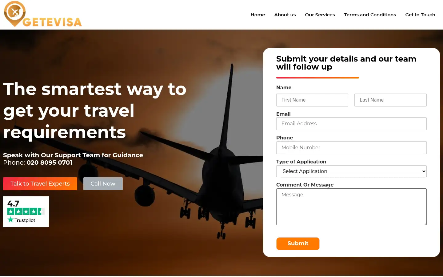 Screenshot of getevisa.co.uk