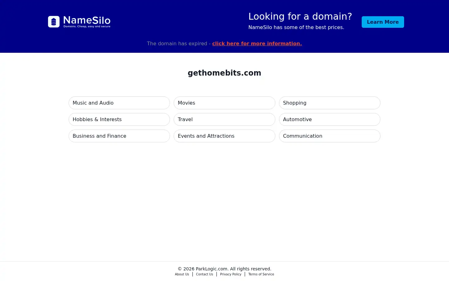 Screenshot of gethomebits.com