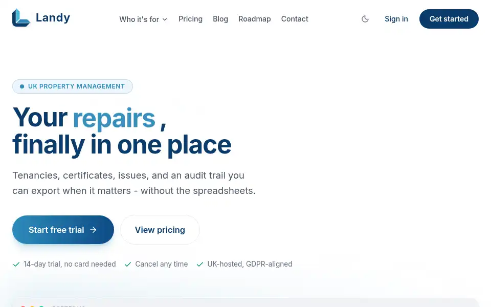 Screenshot of getlandy.co.uk