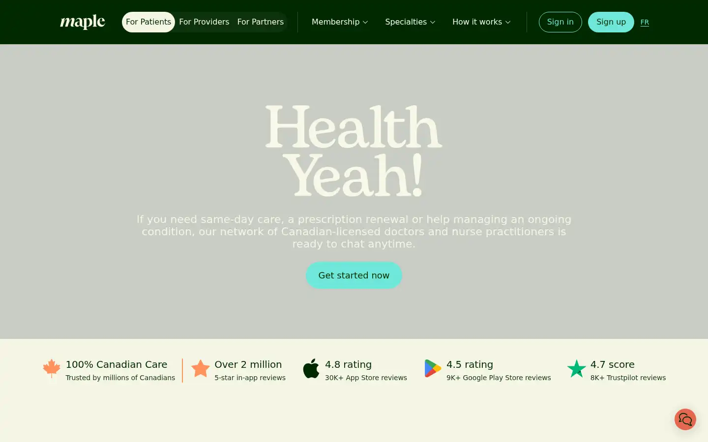Screenshot of getmaple.ca