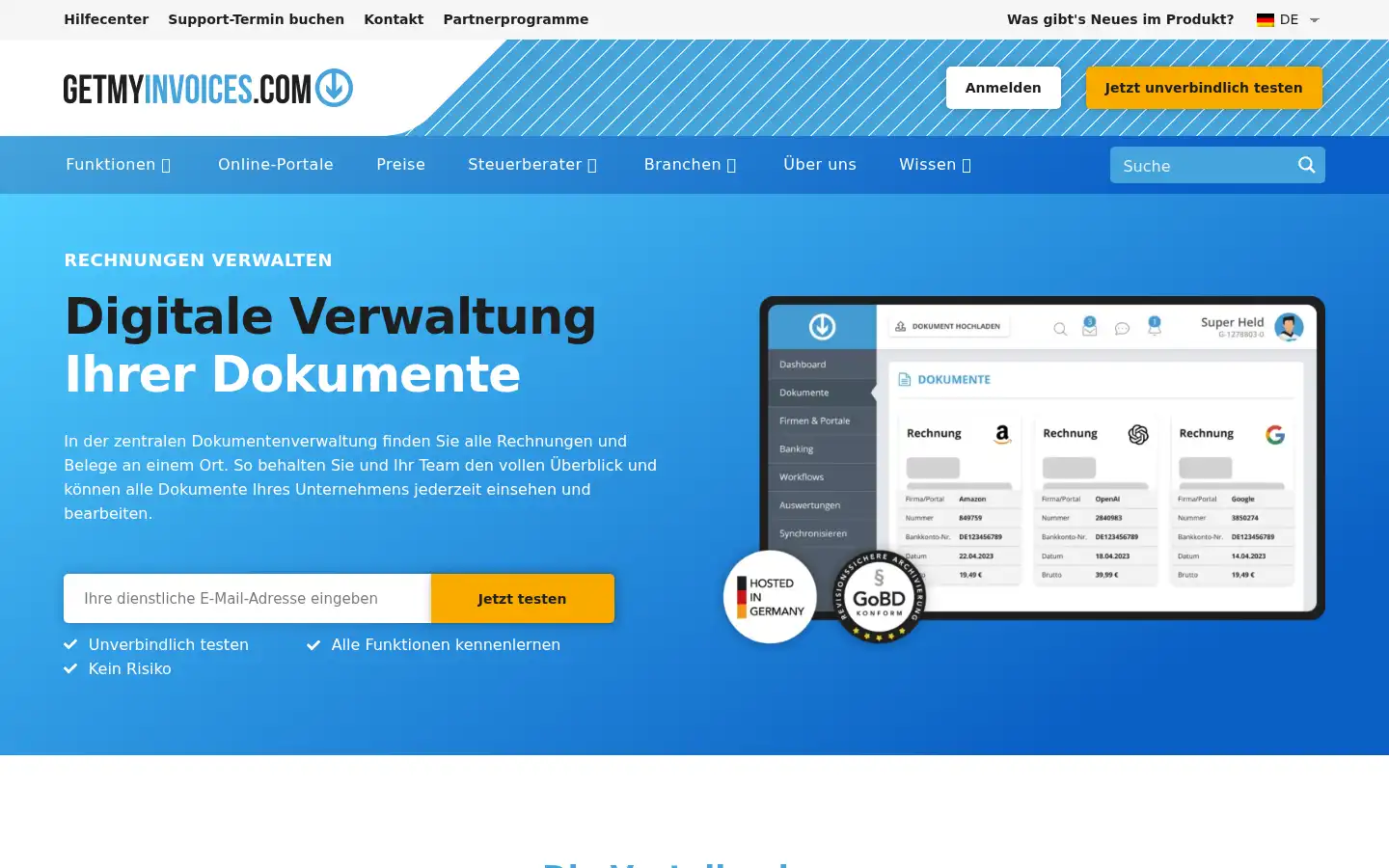 Screenshot of getmyinvoices.com