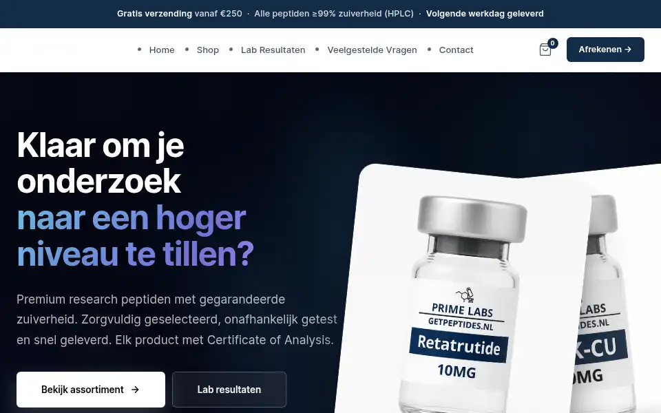 Screenshot of getpeptides.nl