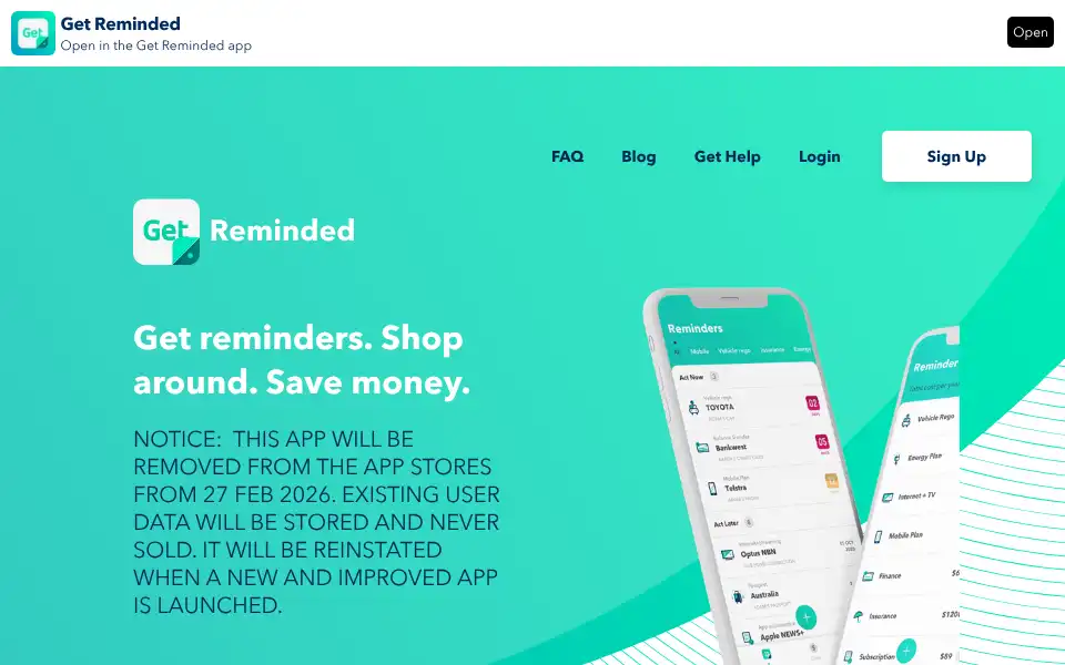Screenshot of getreminded.com