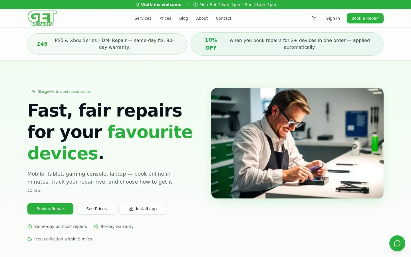 Screenshot of getrepairs.co.uk
