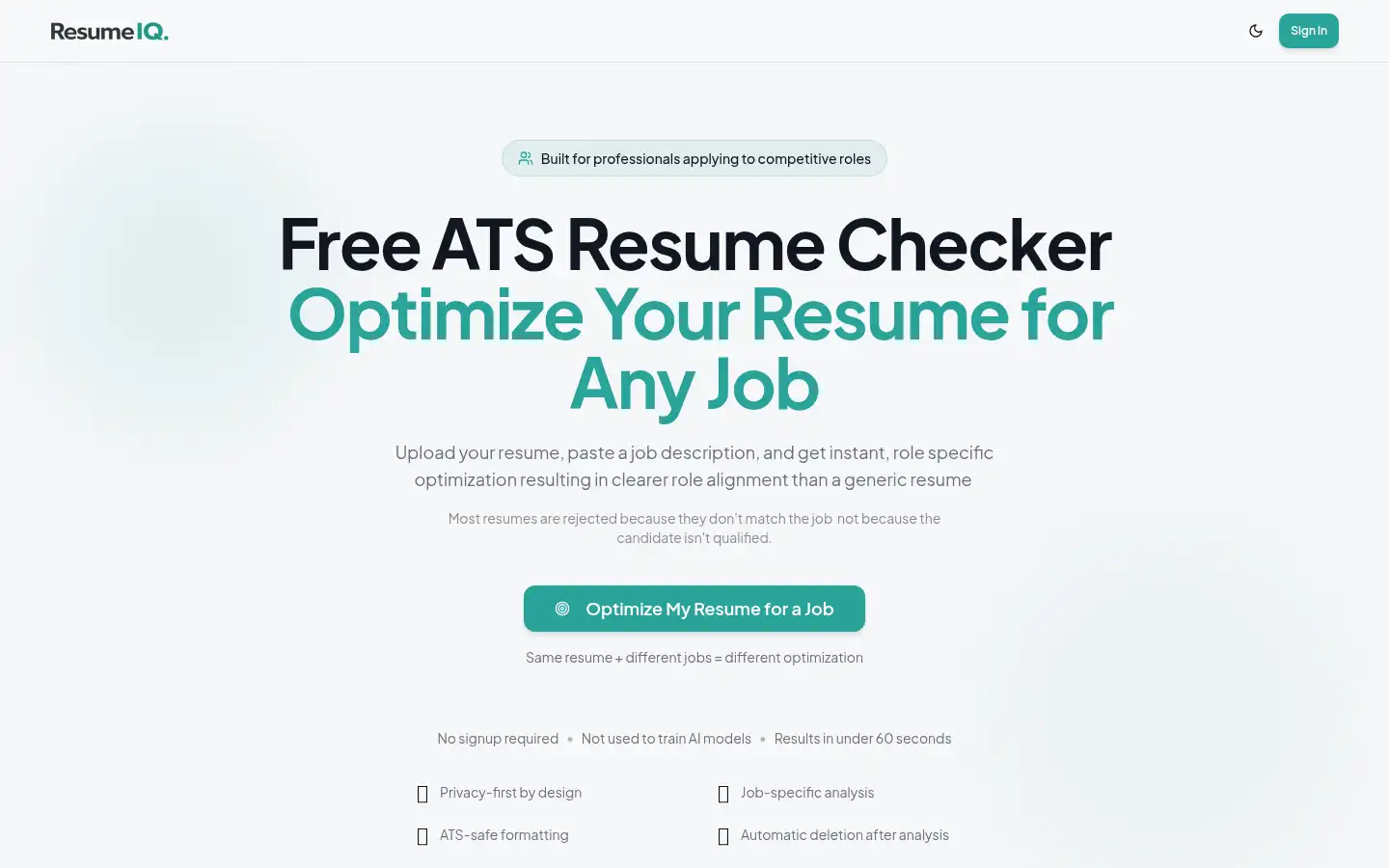 Screenshot of getresumeiq.com