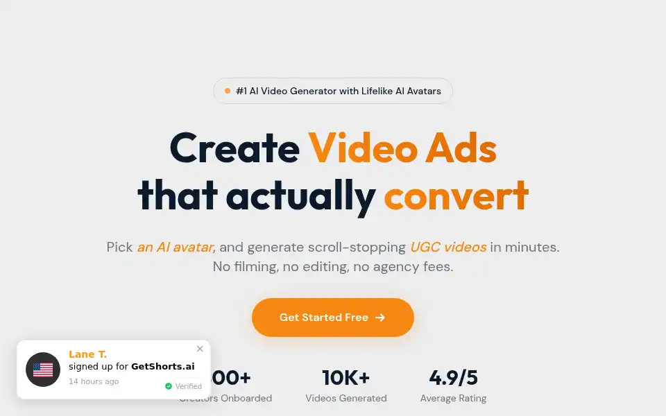Screenshot of getshorts.ai