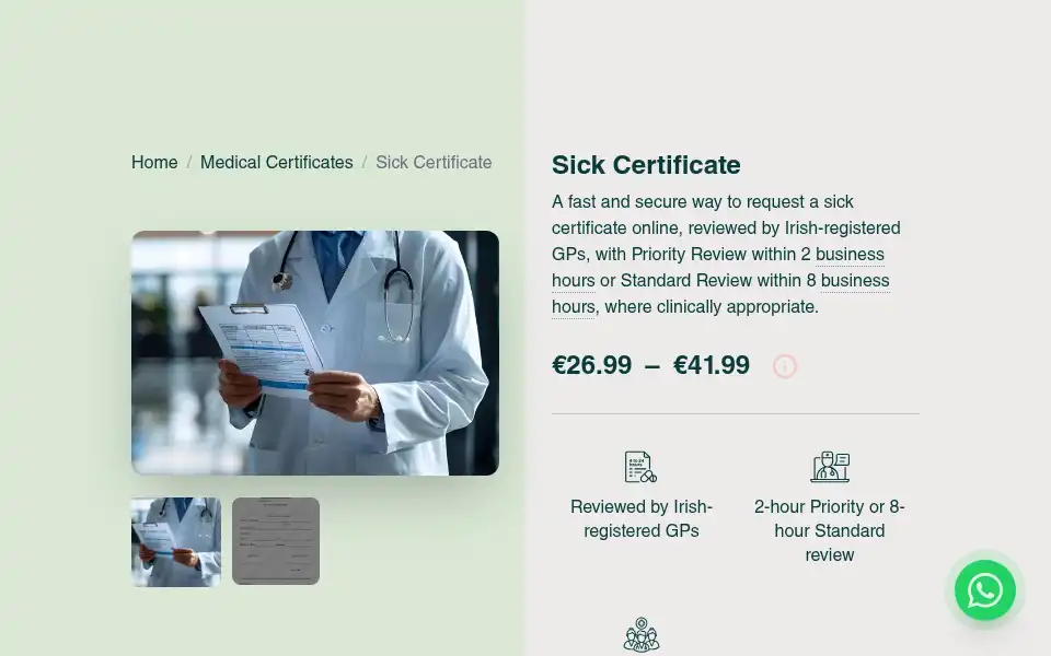 Screenshot of getsickcert.ie