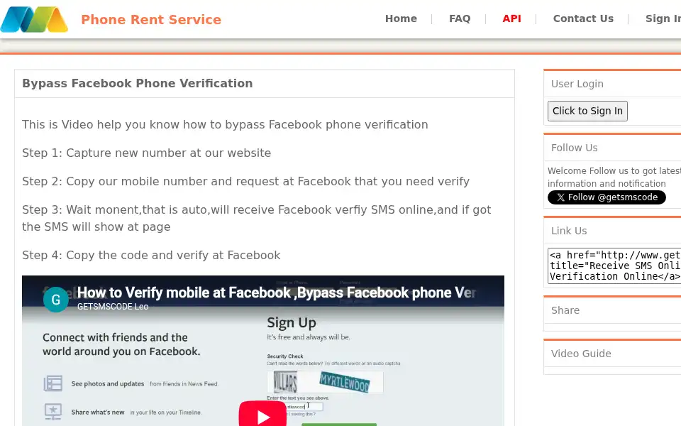 Screenshot of getsmscode.com