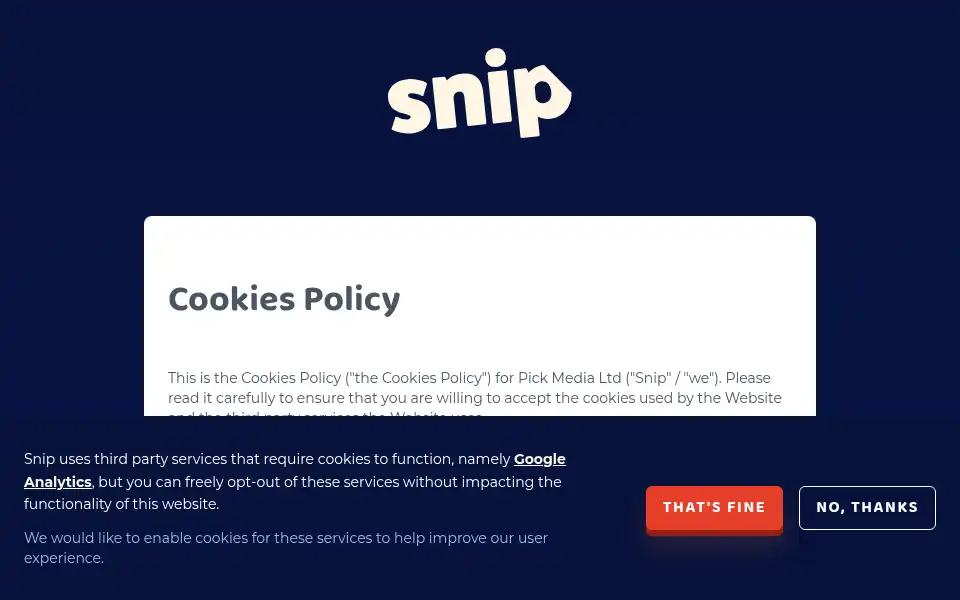 Screenshot of getsnip.co.uk