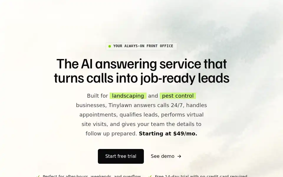 Screenshot of gettinylawn.com