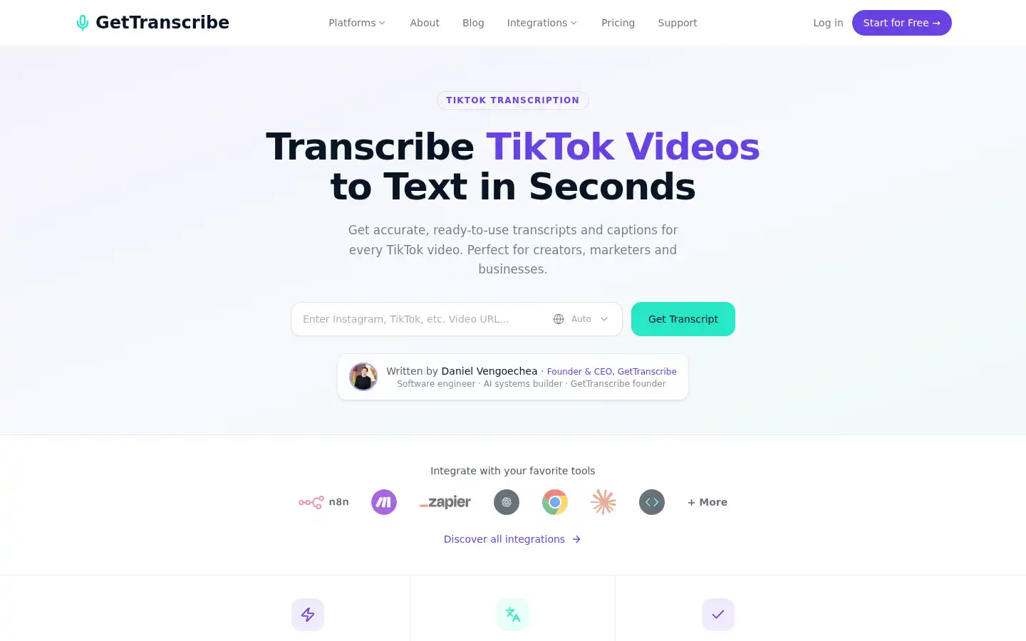 Screenshot of gettranscribe.ai