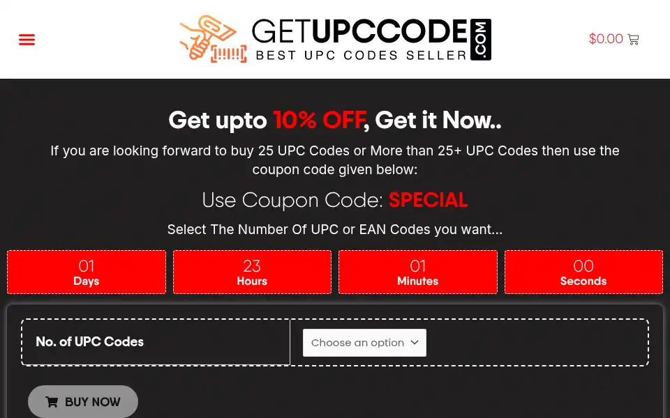 Screenshot of getupccode.com