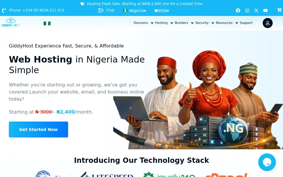 Screenshot of giddyhost.ng