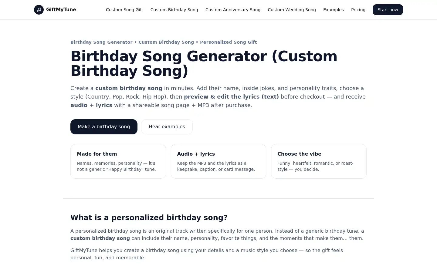 Screenshot of giftmytune.com