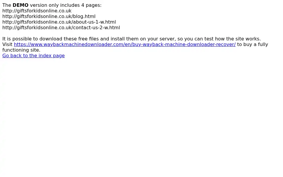 Screenshot of giftsforkidsonline.co.uk
