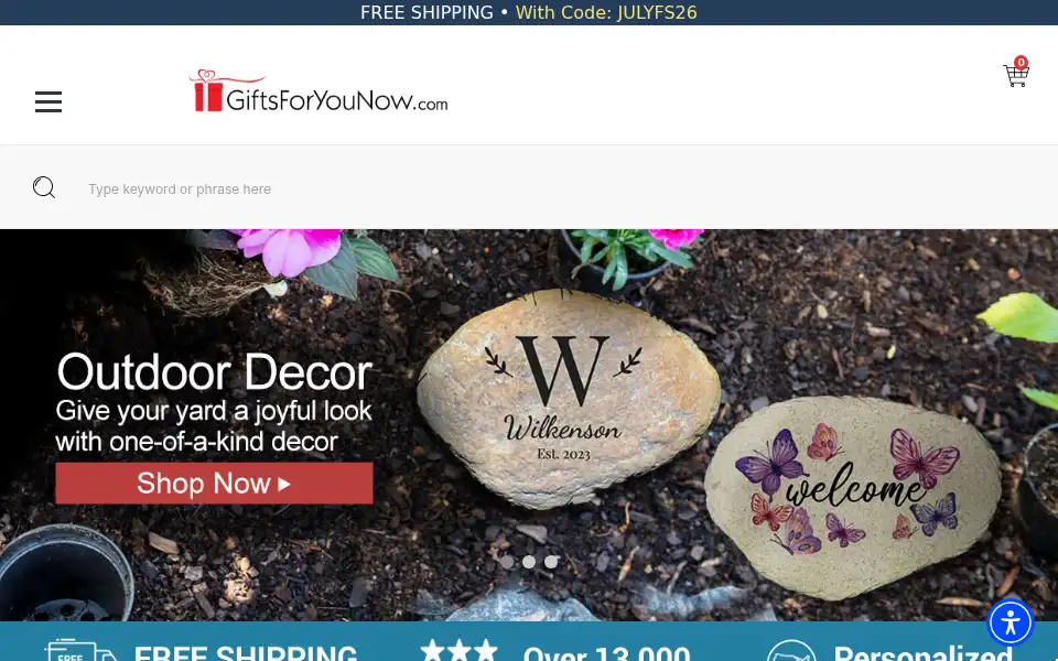 Screenshot of giftsforyounow.com