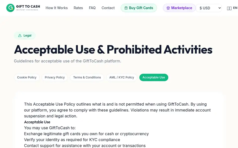 Screenshot of gifttocash.com