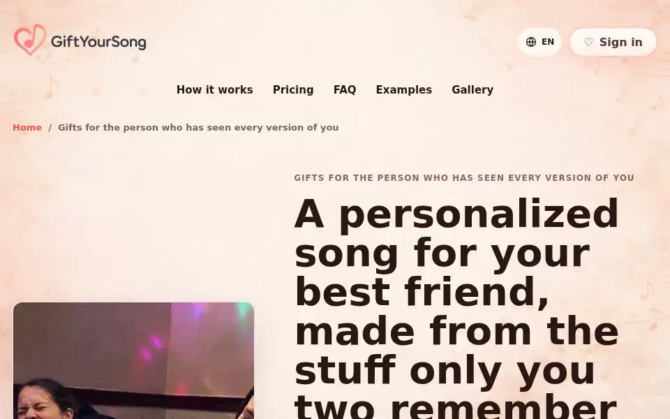 Screenshot of giftyoursong.com