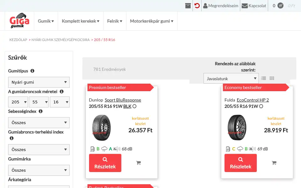 Screenshot of giga-gumik.hu