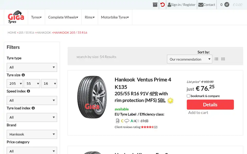 Screenshot of giga-tyres.ie