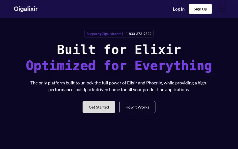 Screenshot of gigalixir.com