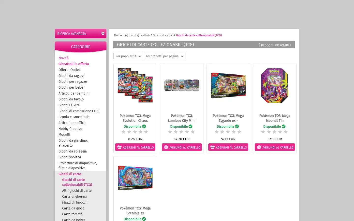 Screenshot of giocattolieshop.it