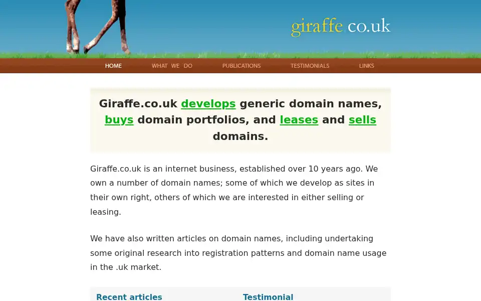 Screenshot of giraffe.co.uk