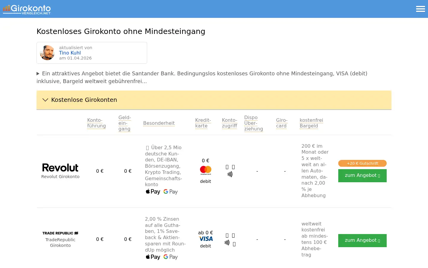 Screenshot of girokonto-vergleich.net