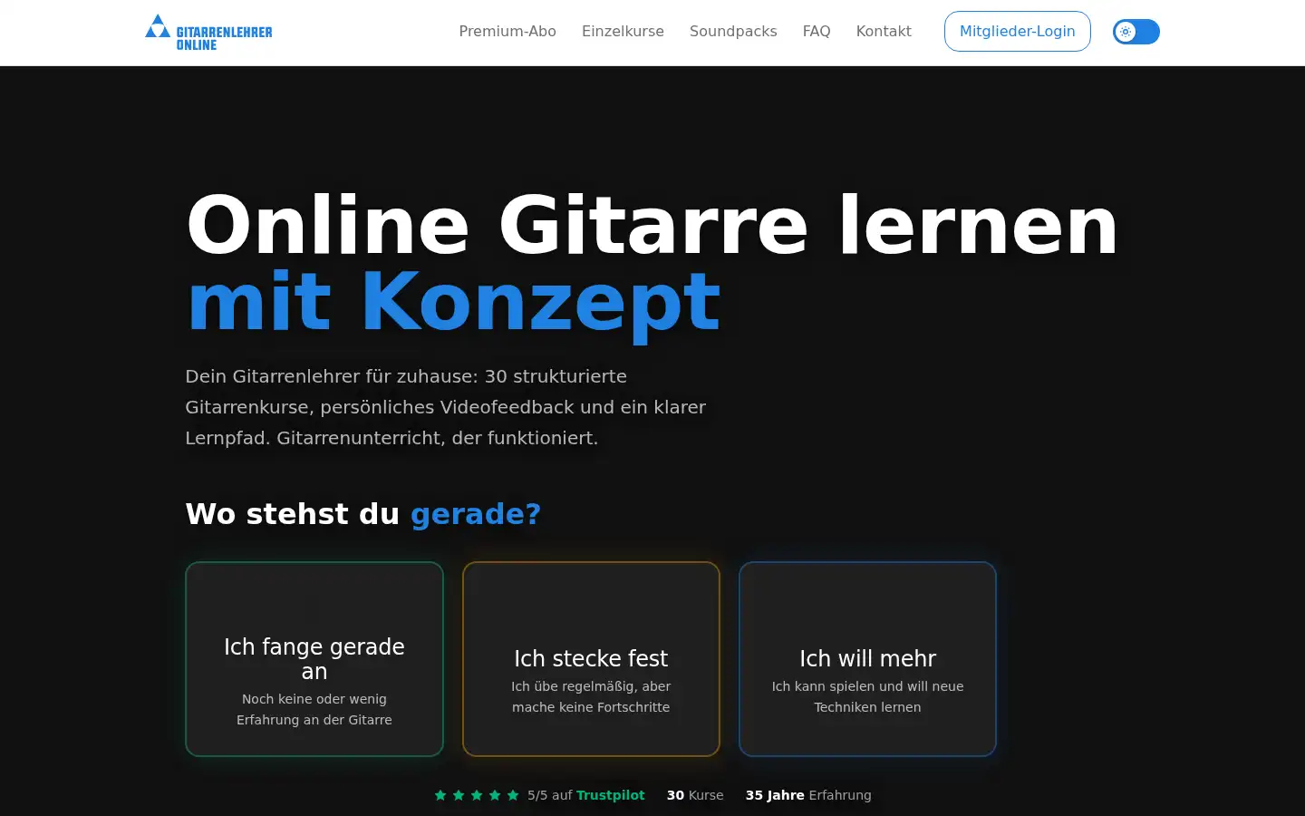 Screenshot of gitarrenlehreronline.de