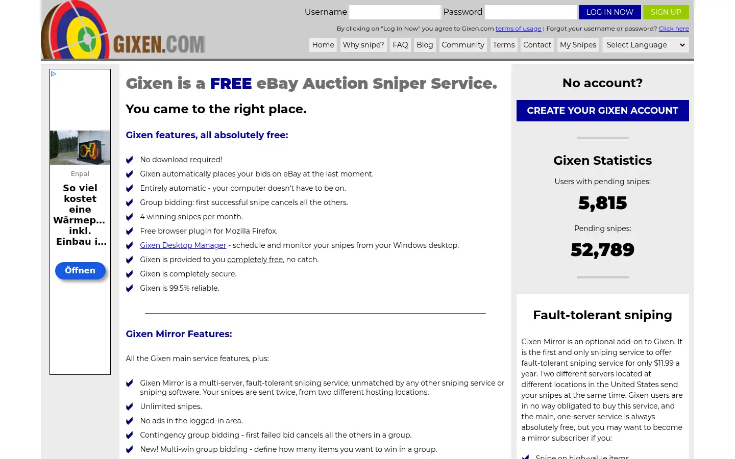 Screenshot of gixen.com