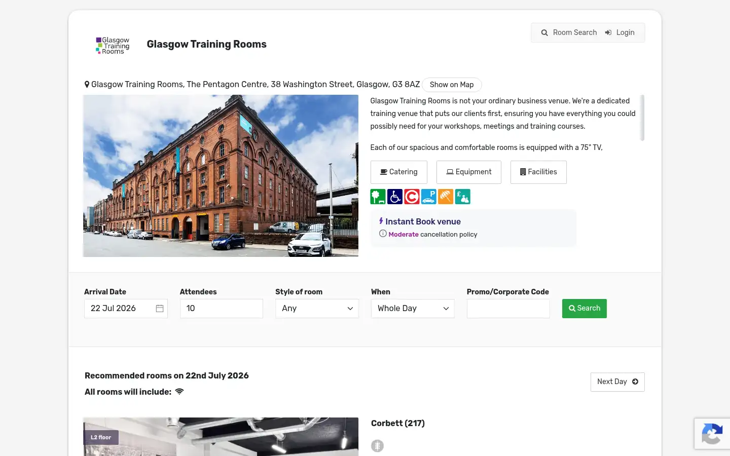 Screenshot of glasgowtrainingrooms.co.uk