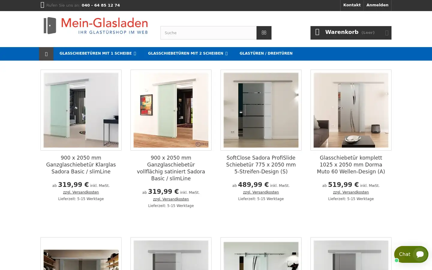 Screenshot of glaslager.de