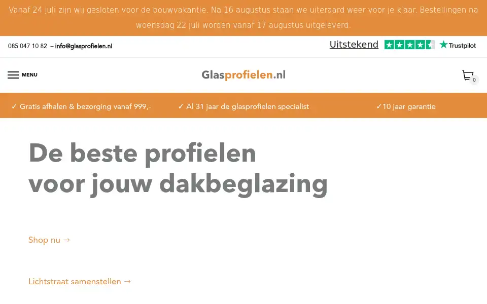 Screenshot of glasprofielen.nl