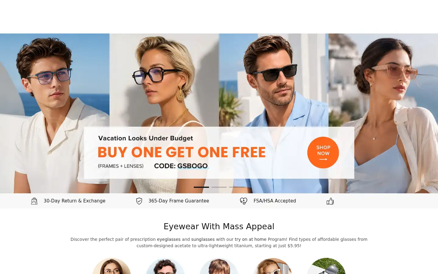 Screenshot of glassesshop.com