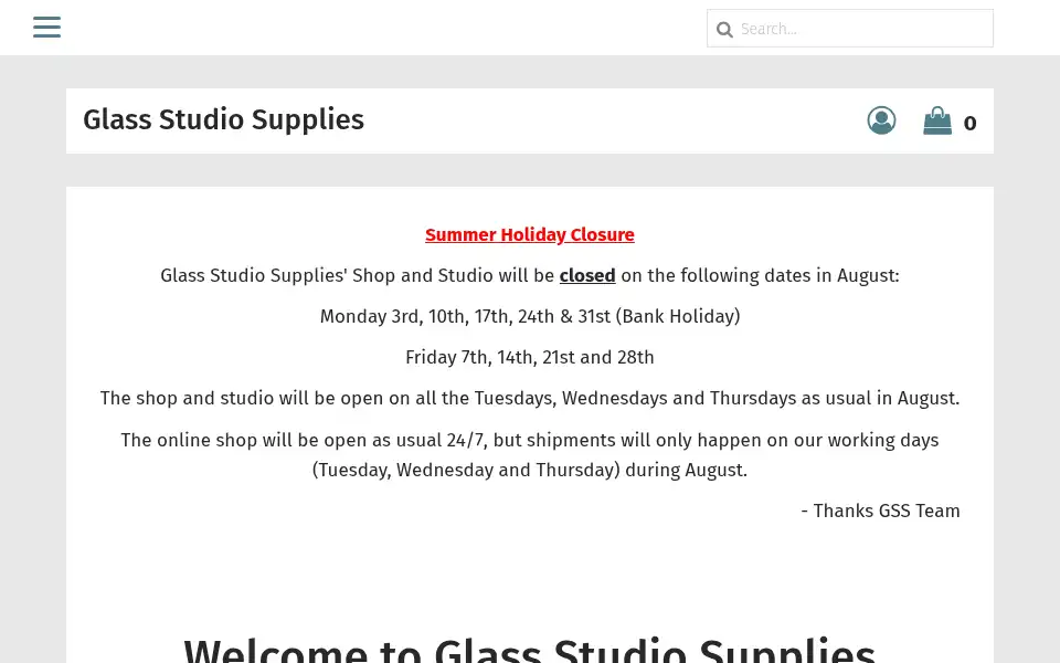 Screenshot of glassstudiosupplies.co.uk