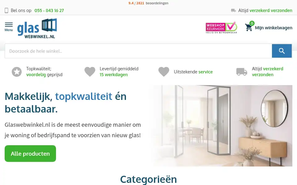 Screenshot of glaswebwinkel.nl