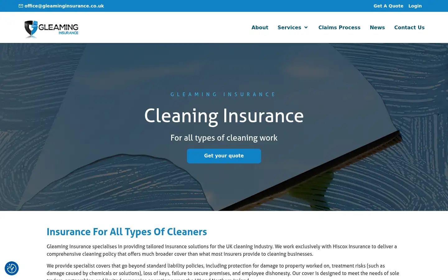 Screenshot of gleaminginsurance.co.uk
