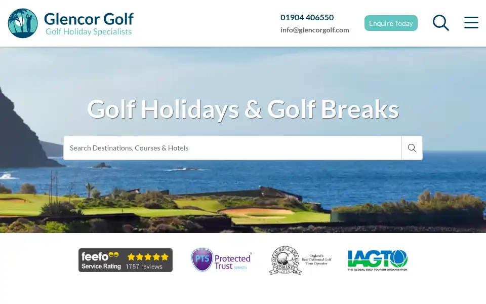 Screenshot of glencorgolf.com