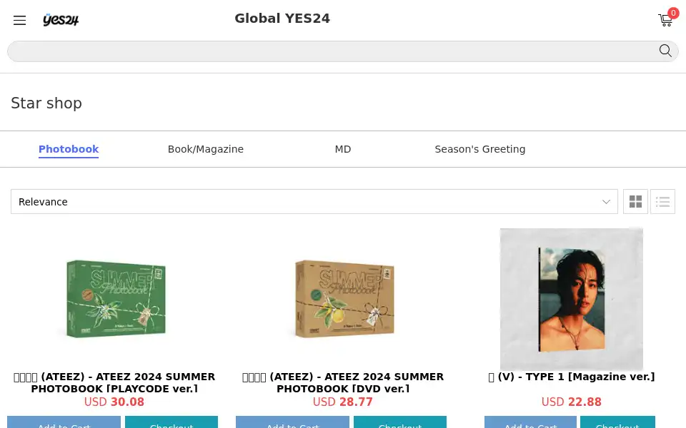 Screenshot of global.yes24.com