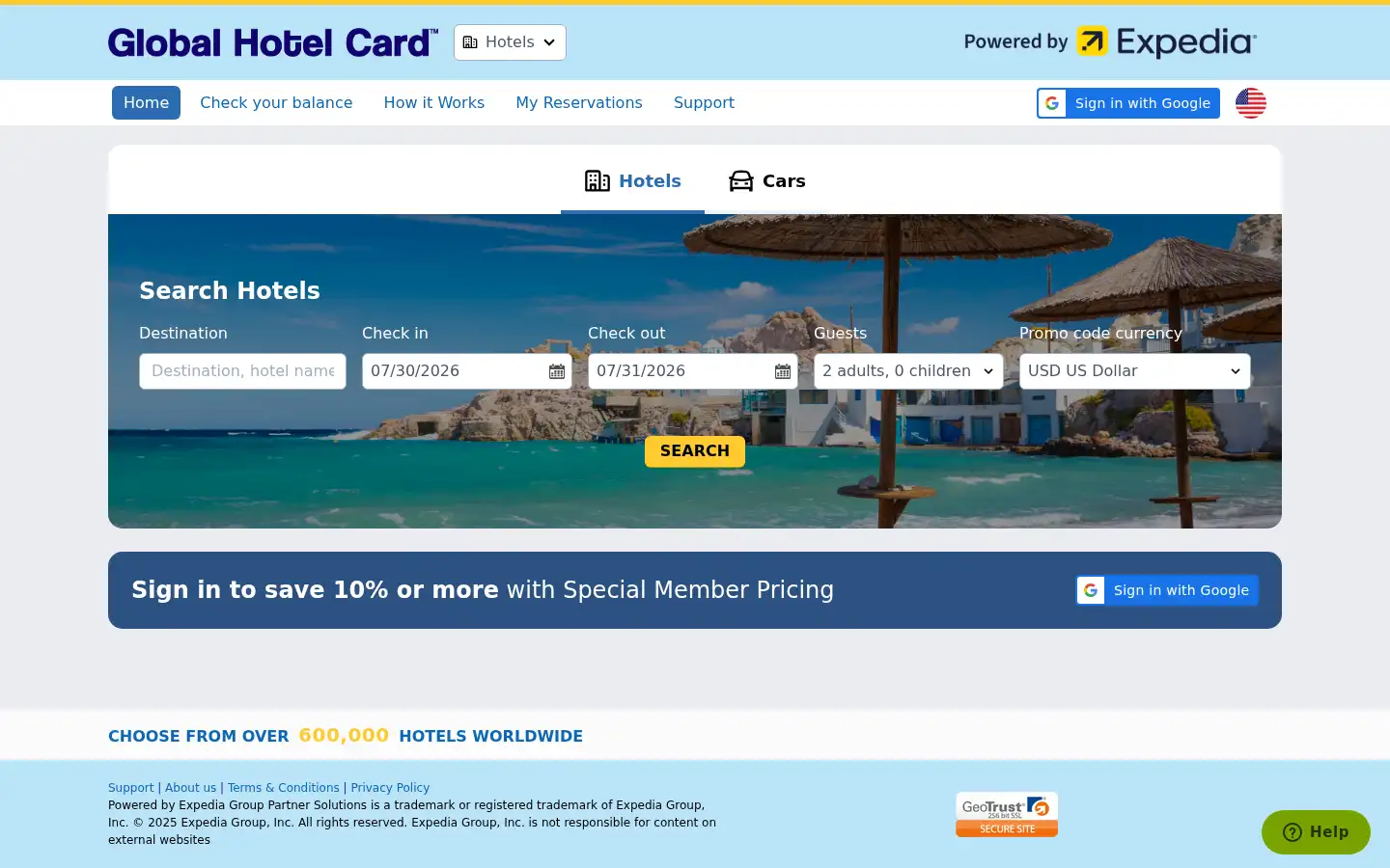 Screenshot of globalhotelcard.com
